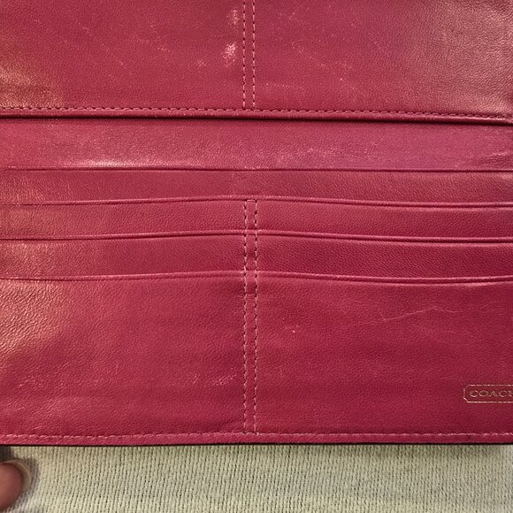 Coach Brown VINTAGE Bleeker Leather Wallet GUC Pink Interior Cream Plaid Fabric - Picture 7 of 16